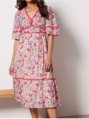 BA&SH Floral Midi Dress Boho Parisian Romantic Cottagecore Garden Party Bright M